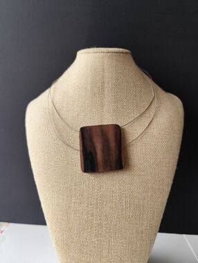4/$50⭐️Caracol Wood Square Pendant Necklace in Dark Brown